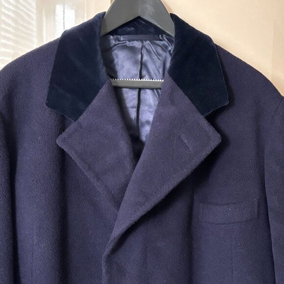 Crombie Mens Wool Overcoat With Velvet Collar Navy Blue - Picture 3 of 10